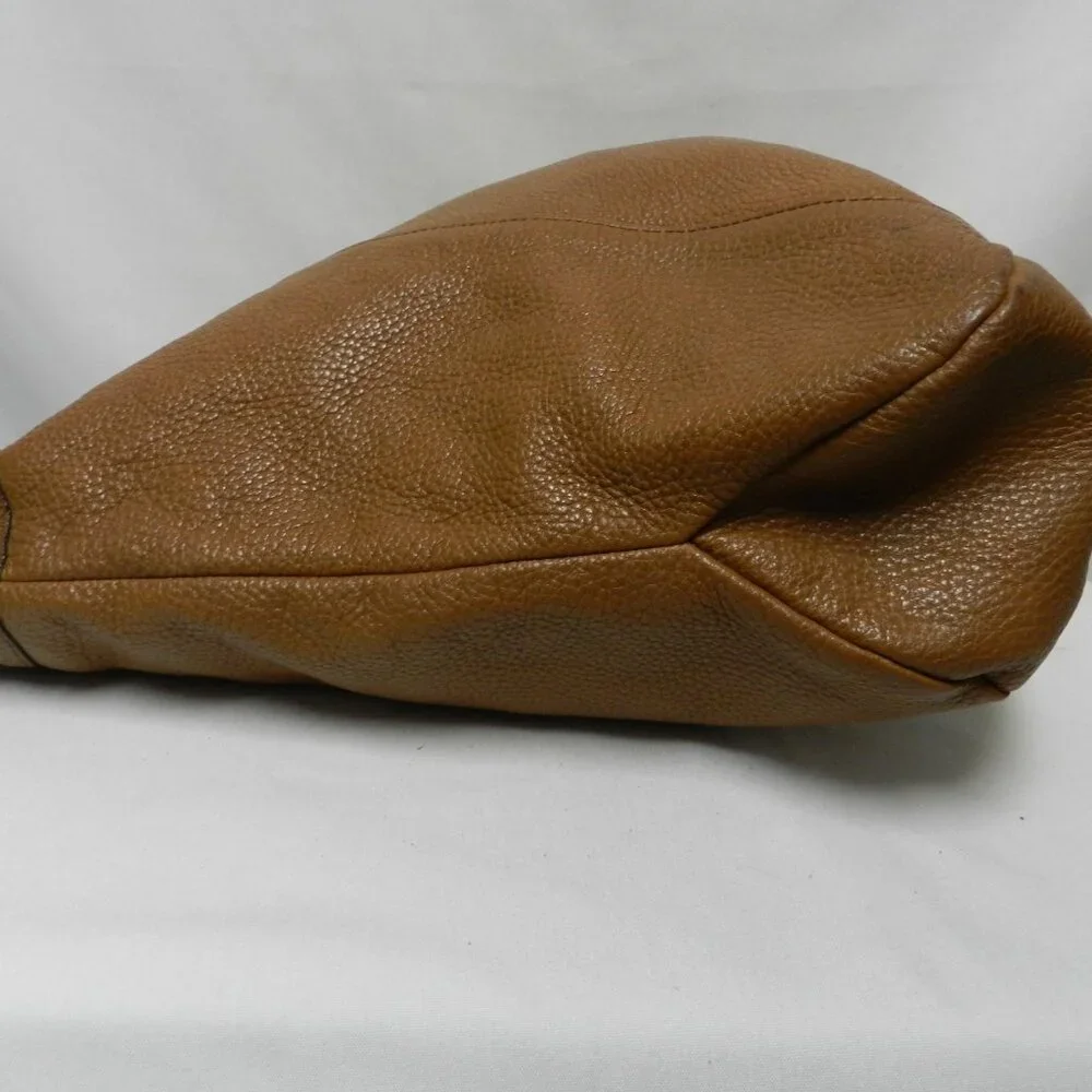 Pure Collection pebbled Leather large hobo bag purse brown zip top Braided Strap